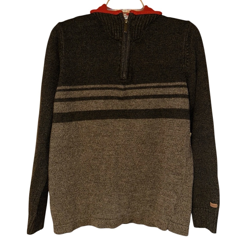 Columbia Quarter‎ Zip Sweater Wool Blend Brown Striped Mens Size Medium